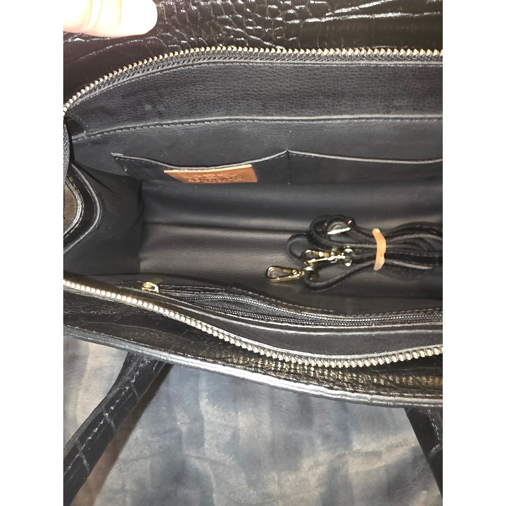 Georgio's and Son Black Croc Embossed Satchel Handbag with Crossbody Strap - Picture 7 of 16